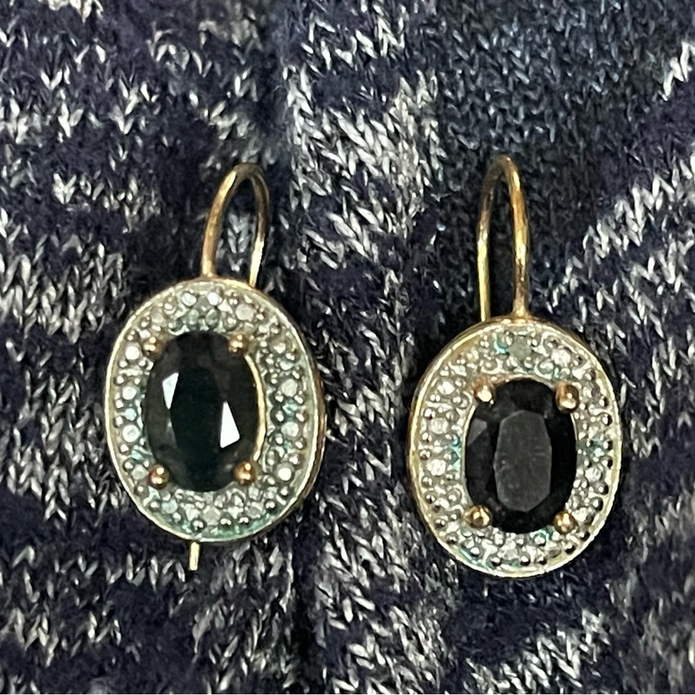 Gold plated over sterling silver (925) earrings with blue sapphires